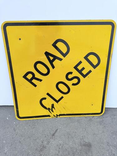 48"x48" Aluminum Road Closed Sign, Yellow/Black, Engineer Grade Reflective, MUTCD R11-2