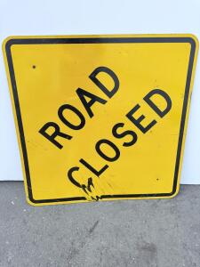 48"x48" Aluminum Road Closed Sign, Yellow/Black, Engineer Grade Reflective, MUTCD R11-2