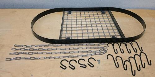 Ceiling-Mounted Hanging Pot Rack with Grid Shelf, 'J' Hooks, S' Hooks, Black Finish