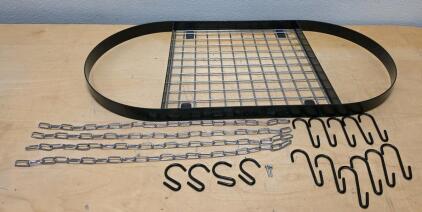 Ceiling-Mounted Hanging Pot Rack with Grid Shelf, 'J' Hooks, S' Hooks, Black Finish