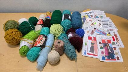 Large Lot of Assorted Yarn & 1980s/90s Sewing Patterns by McCall&rsquo;s, Butterick, Simplicity
