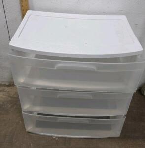 Three-Drawer Plastic Storage Organizer, Approx. 24" Tall, White/Clear
