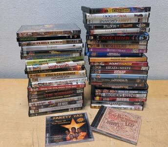 Mixed Lot of 38+ Movie DVDs & 2 Music CDs &ndash; Comedy, Drama, Action &ndash; Region 1 &ndash; Various Titles