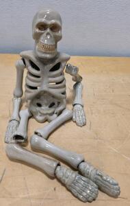 Glazed Ceramic Skeleton Candleholder, Articulated Limbs, Decorative Art Statue