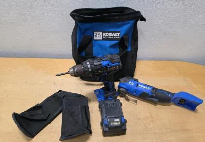 Kobalt 24V Max Brushless Cordless Drill and Grinder Set with Battery and Soft Case