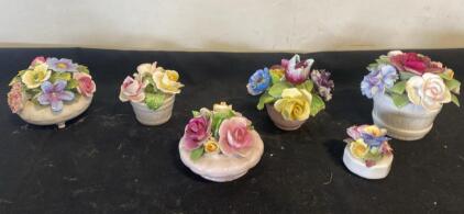 Set of 6 Multicolor Hand-Painted Porcelain Floral Bouquet Figurines, 2&ndash;4 in, Vintage Decorative