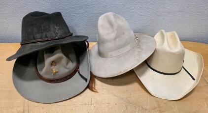 Lot of Four Western Cowboy Hats: Resistol Quarter Horse, American Hat Co. XXXX Quality, Lyds Country Store