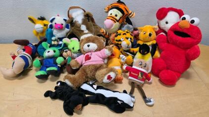 Assorted Plush Toy Lot - Elmo, Tigger, Ty Bear, Horse, Characters & Animals