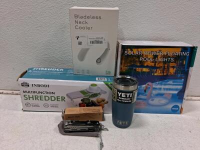 Bladeless Neck Cooler T36, Solar Pool Light, INBODI Shredder, Multi-Tool & Yeti 10 oz Tumbler