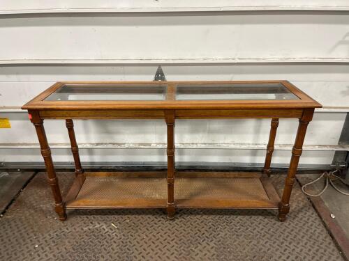 52&rdquo;x16&rdquo;x28" Traditional Console Table with Glass Top and Cane Shelf