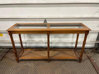 52&rdquo;x16&rdquo;x28" Traditional Console Table with Glass Top and Cane Shelf