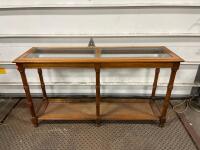 52&rdquo;x16&rdquo;x28" Traditional Console Table with Glass Top and Cane Shelf