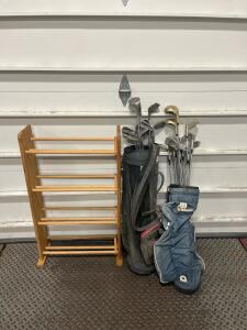 Vintage Spalding Executive & Northwestern Judy Rankin Golf Club Sets with Bags and Wood Rack