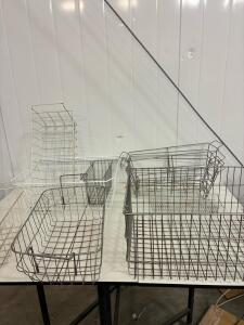 Assorted Metal Wire Storage Baskets Lot &ndash; Freezer & Display Types, 6 Pieces, Silver/White, Stackable