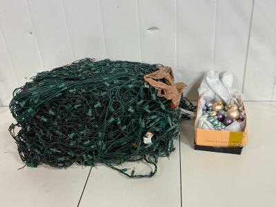 Large Bundle Christmas String Lights 75+ feet Multicolor, 22 Ball Ornaments Assorted Colors