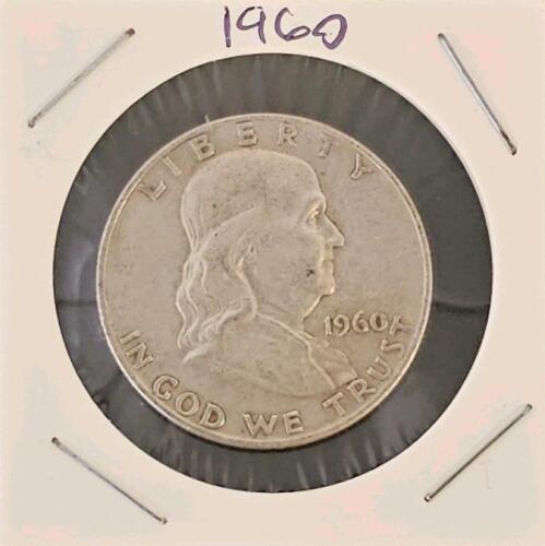 1960-D Franklin Half Dollar, 90% Silver, Denver Mint, Circulated, Liberty Bell Reverse