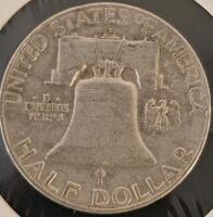 1960-D Franklin Half Dollar, 90% Silver, Denver Mint, Circulated, Liberty Bell Reverse - 3