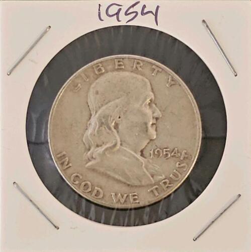 1954-D Franklin Half Dollar, 90% Silver, Denver Mint, Circulated, Liberty Bell Reverse