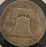 1954-D Franklin Half Dollar, 90% Silver, Denver Mint, Circulated, Liberty Bell Reverse - 3