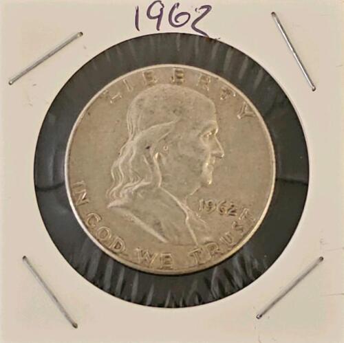 1962 Franklin Half Dollar Coin, 90% Silver, Philadelphia Mint, Circulated Condition
