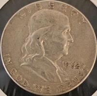 1962 Franklin Half Dollar Coin, 90% Silver, Philadelphia Mint, Circulated Condition - 2
