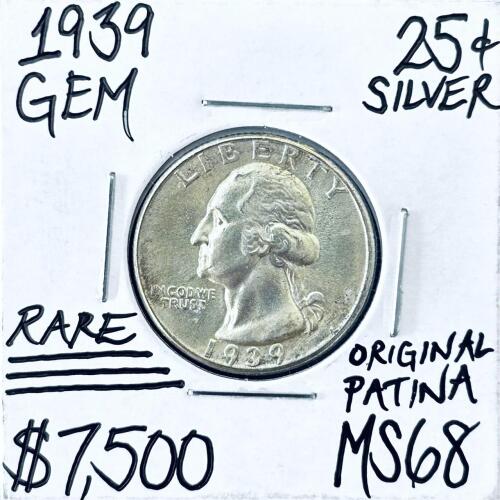 1939 Washington Quarter, 90% Silver, Philadelphia Mint, MS68 Claimed, Original Patina
