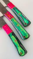 Custom Chef Knife Set 4Pc &ndash; High Carbon Steel Blades, Multicolor Resin/Wood Handles, Full Tang - 2