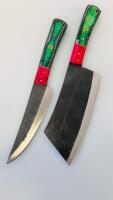 Custom Chef Knife Set 4Pc &ndash; High Carbon Steel Blades, Multicolor Resin/Wood Handles, Full Tang - 4