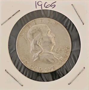 1963 Franklin Half Dollar 90% Silver U.S. Coin, Benjamin Franklin, Liberty Bell Reverse