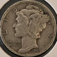 1941-D And 1942 Mercury Silver Dimes, 90% Silver, Circulated, Denver & San Francisco - 2