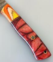Custom Damascus Steel Fillet Knife, Color Resin & Wood Handle, Mosaic Pins, Leather Sheath, 12" - 5