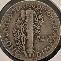 1941 & 1942 Mercury Dimes, 90% Silver, Circulated U.S. Coins, Weinman Design, Philadelphia - 3