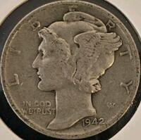 1941 & 1942 Mercury Dimes, 90% Silver, Circulated U.S. Coins, Weinman Design, Philadelphia - 4