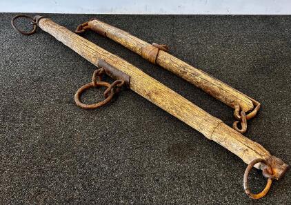 Antique Wooden Doubletree & Singletree Set With Iron Hardware For Horse-Drawn Wagon/Plow (Ca. 1900) (35" And 50")