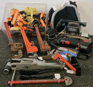 Craftsman Belt Sander (Tested, Works), Air Hawk Inflator, Pipe Wrenches, Bubble Bum Booster, And More