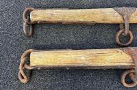 Antique Wooden Double-Tree Singletree Yokes, 30" Length, Hand-Forged Iron Hardware, C. 1900 - 2