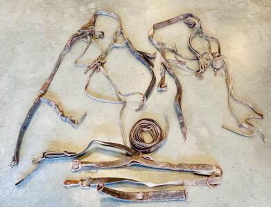 Vintage Leather Draft Horse Harness Set, Team Lines, Iron Hardware, Restoration/Display