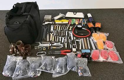 Mixed General Maintenance Tool Kit &ndash; 100+ Pieces, Klein Tools, Sanding Drums, Wrenches, Gauges, Auto/Vehicle Accessories, Carry Bag