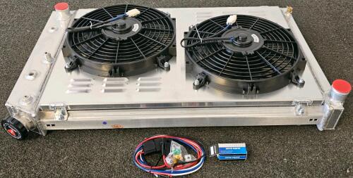 Universal Aluminum Radiator With Twin 12" Electric Cooling Fans & Complete Wiring Kit, Dual Core