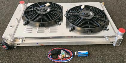 Universal Aluminum Radiator With Twin 12" Electric Cooling Fans & Complete Wiring Kit, Dual Core