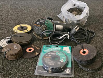 Warrior 4-1/2" Angle Grinder, 4.3A, 12,000 RPM, With Assorted Wheels And Wire Brushes (Functional)
