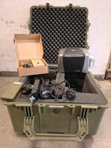Fargo DTC1250e ID Card Printer With Power Supply, Cables, And Rugged Transport Case, SN 500000560 (Powered On)