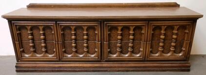 Vintage 1970s Walnut Credenza With Carved Drawer Fronts, Wood & Laminate Top