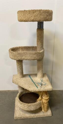 Beige 3-Level Cat Tree Condo With Enclosed Bed, Dual Perches, Scratching Post, And Cat Toy