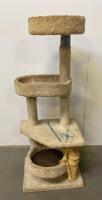 Beige 3-Level Cat Tree Condo With Enclosed Bed, Dual Perches, Scratching Post, And Cat Toy
