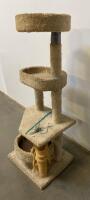 Beige 3-Level Cat Tree Condo With Enclosed Bed, Dual Perches, Scratching Post, And Cat Toy - 2