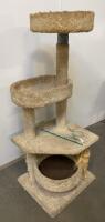 Beige 3-Level Cat Tree Condo With Enclosed Bed, Dual Perches, Scratching Post, And Cat Toy - 3