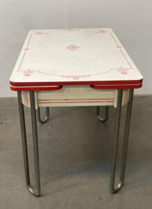 Vintage 1930s Drop-Leaf Enamel Top Kitchen Table With Chrome Legs 40&rdquo;x40&rdquo;