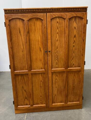 Oak Computer Armoire Cabinet With Slide-Out Desk, Media Storage & Locking Drawer, 54"x42"x23"