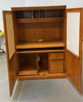 Oak Computer Armoire Cabinet With Slide-Out Desk, Media Storage & Locking Drawer, 54"x42"x23" - 2